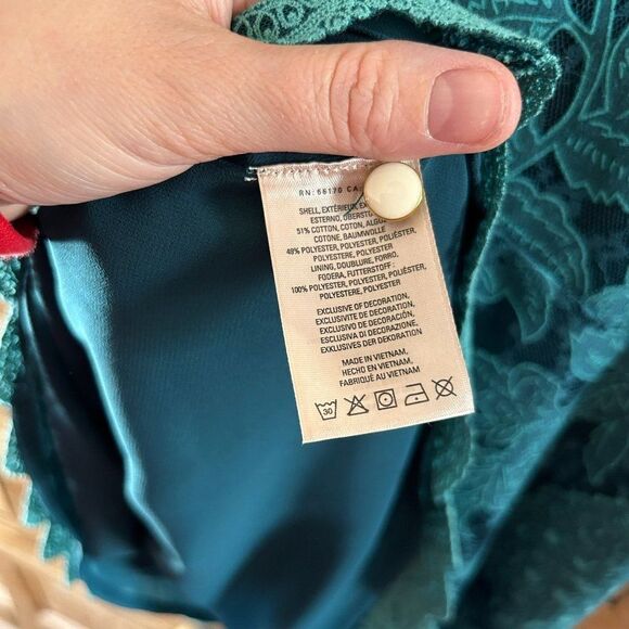 HD In Paris 6 Blouse Green Lace Peacock Floral Pattern Short Sleeve High Neck - Picture 8 of 8